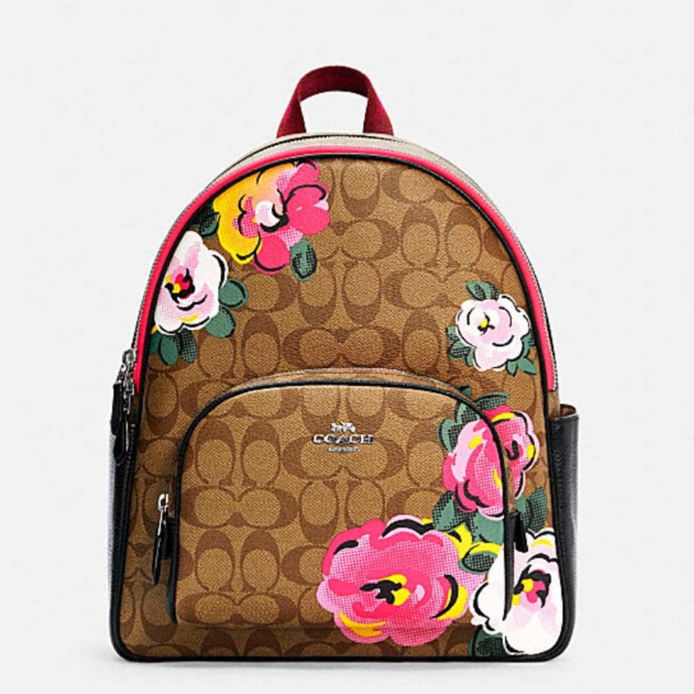 COURT BACKPACK IN SIGNATURE CANVAS WITH VINTAGE ROSE PRINT